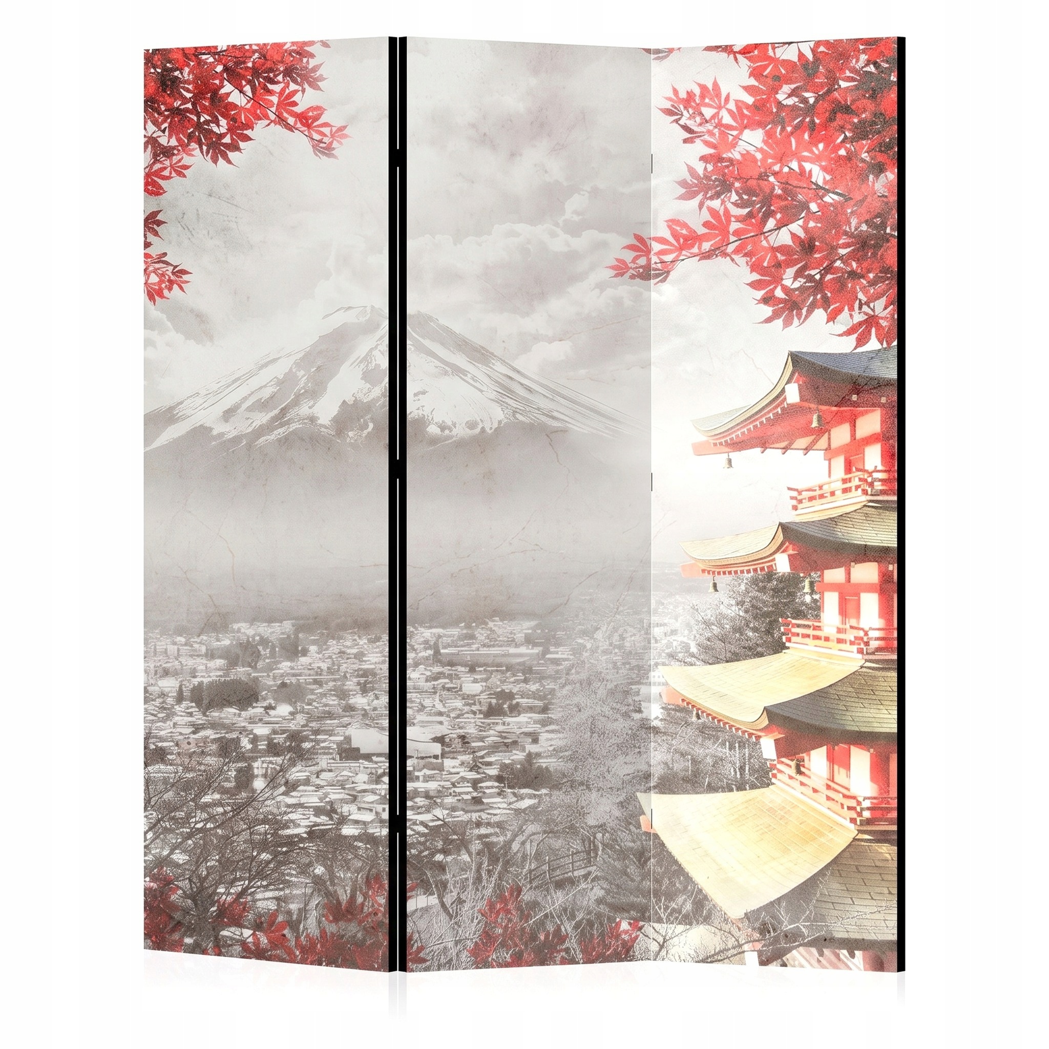 Paraván 3-dílný dekorativní japandi vintage 135x172 Oboustranný