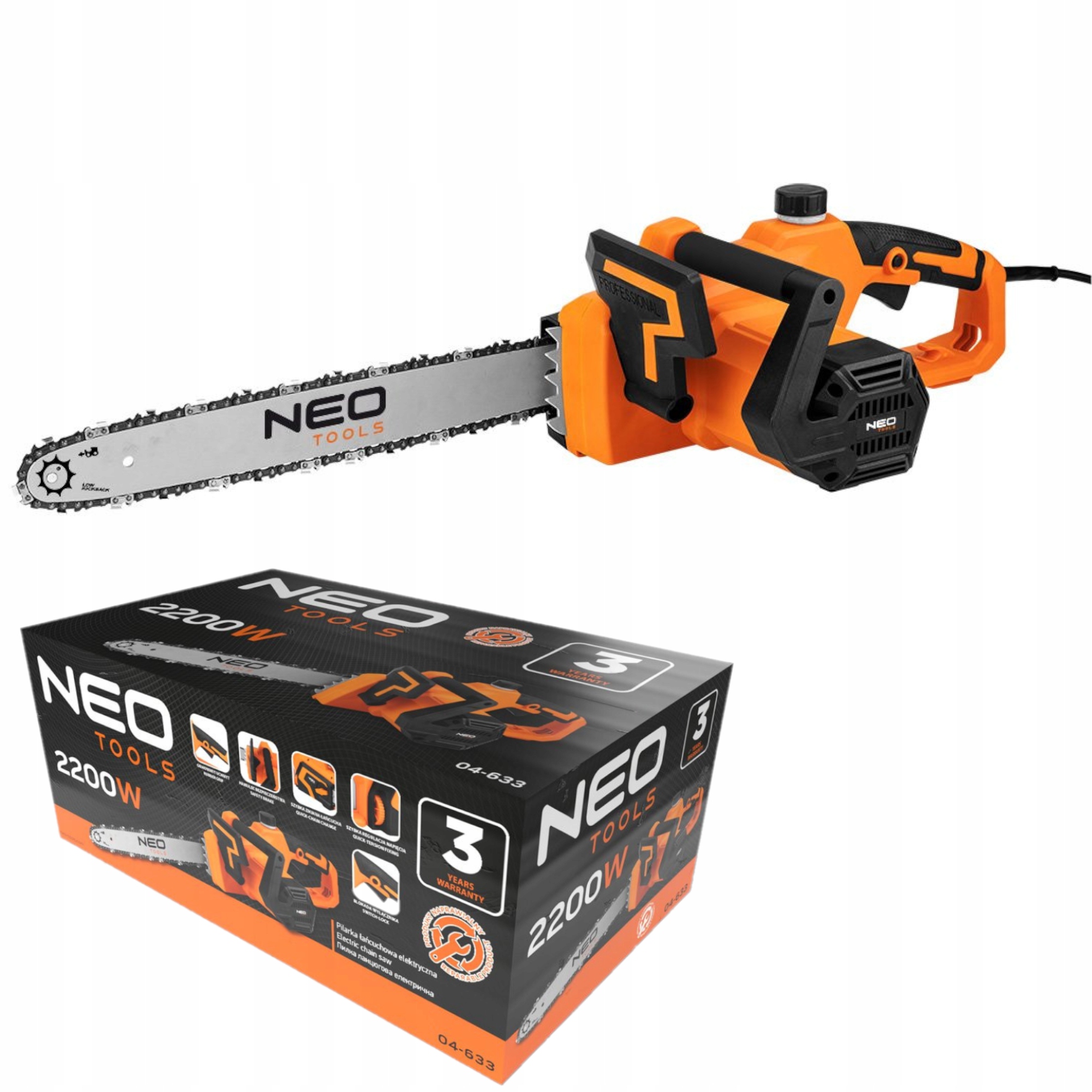 Řetězová pila Pila 2200W větve na Dřevo vodící lišta 457 mm Neo