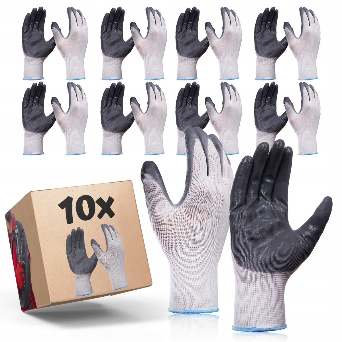 10 Par RĘKAWICE RĘKAWICZKI NITRYLOWE MOCNE Roz 9