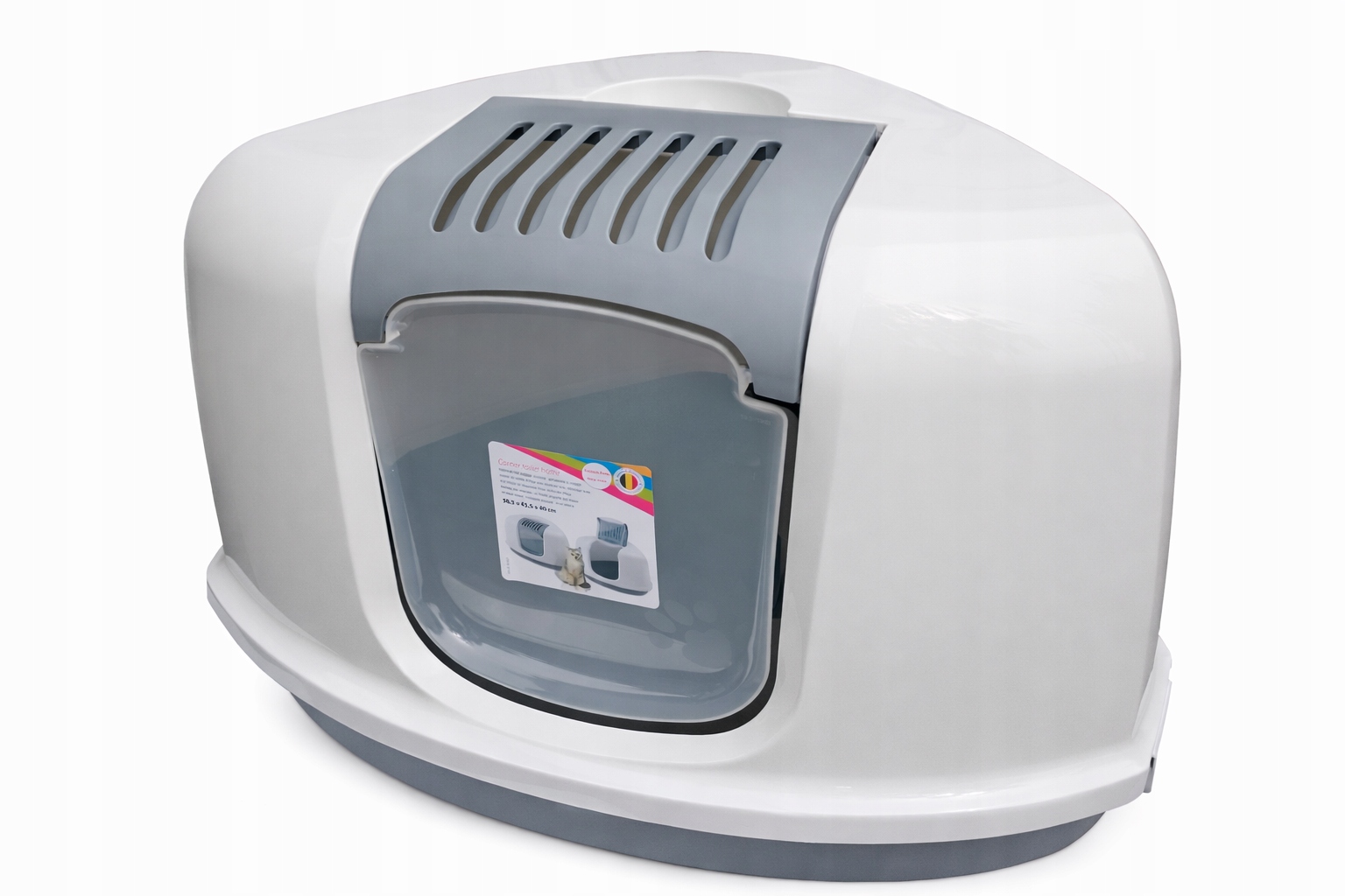 Kuweta Duża narożna Dla Kota kotów kryta Szara