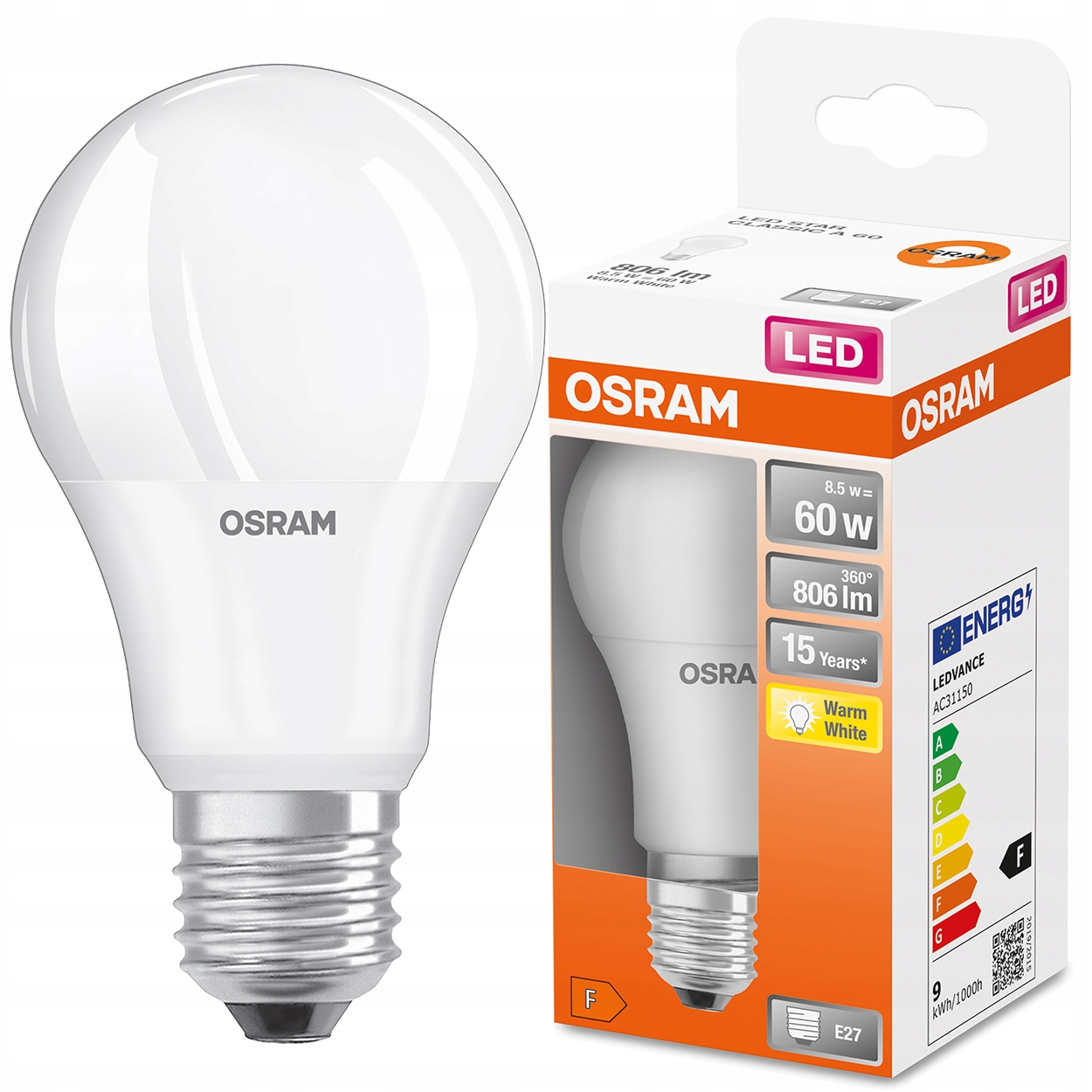 

Żarówka Led E27 8,5W 60W 806lm 2700K Ciepła Osram