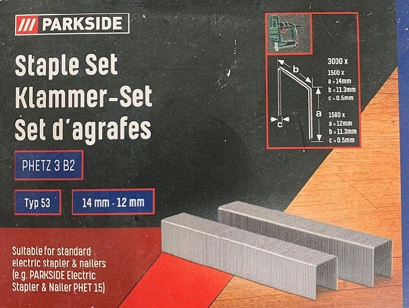 Zszywki Duże TYP 53 12mm i 14mm 3000szt do PHET 15 Marka Parkside