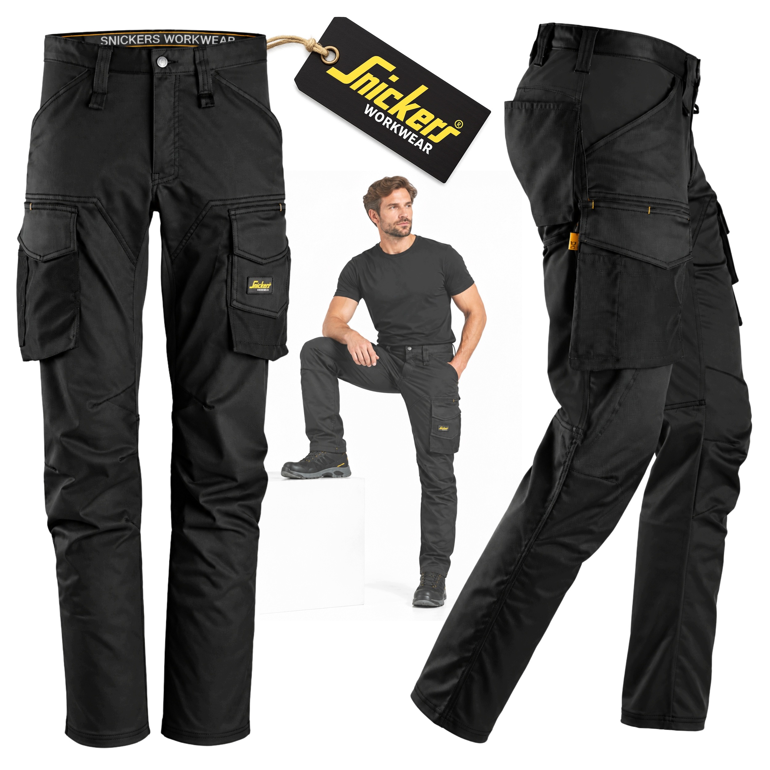 Pánské elastické pracovní kalhoty Snickers Stretch Premium černé Cordura