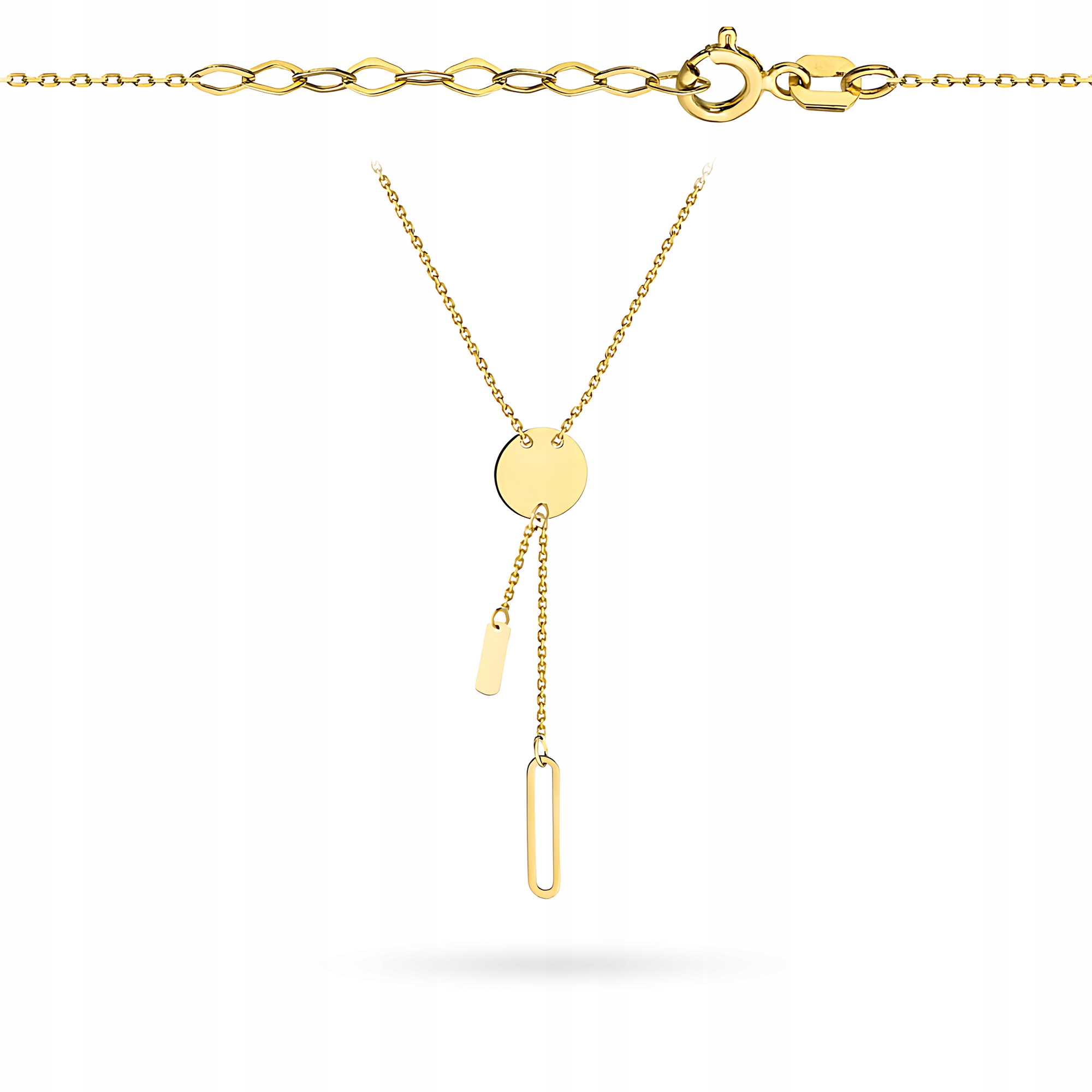 Zlatý Náhrdelník Řetízek Dámský pr. 585 Kravata Plné Kolečko Ogniwo 14k