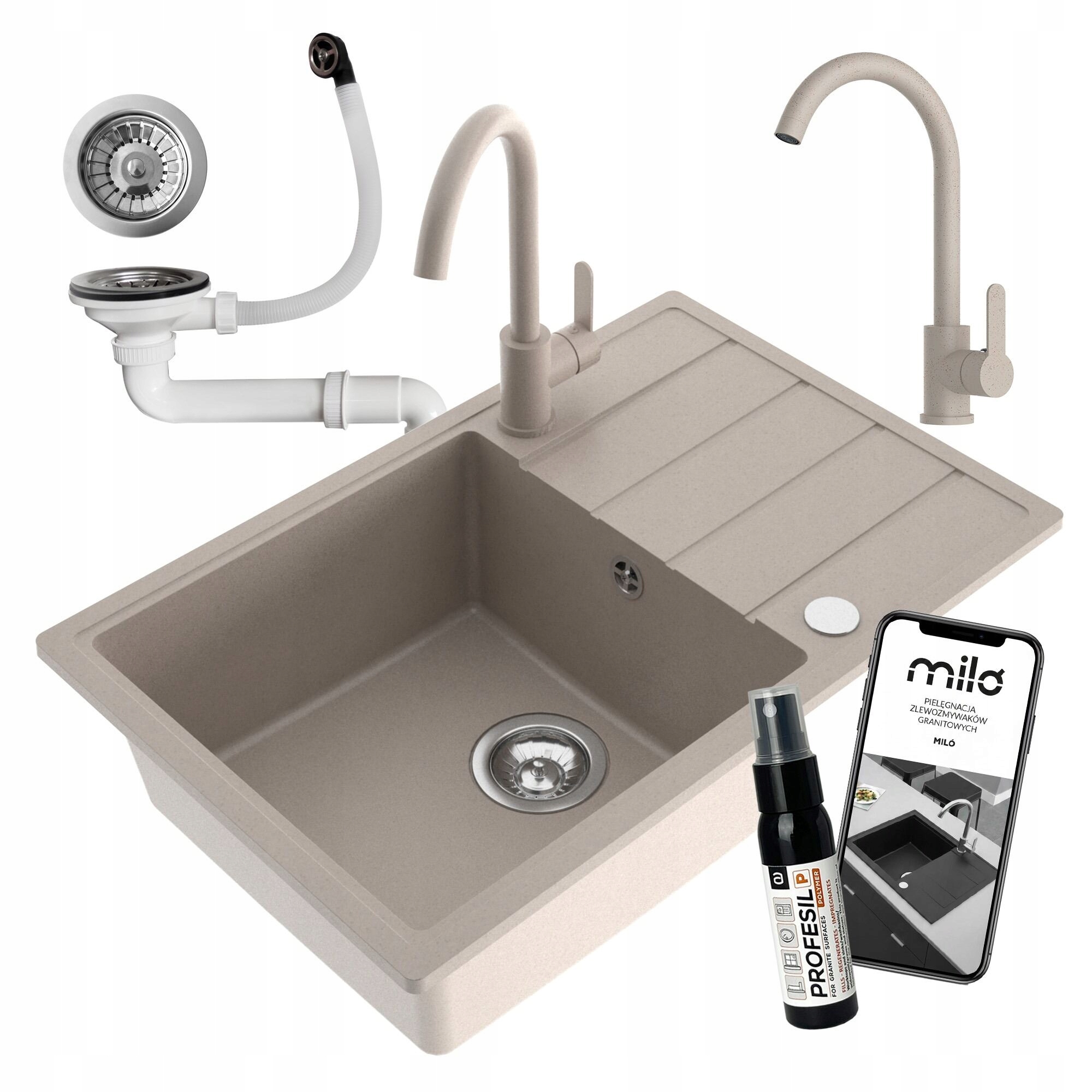 Granitový Drez Jednokomorový Metro Súprava Batéria Sifón Veľká Komora