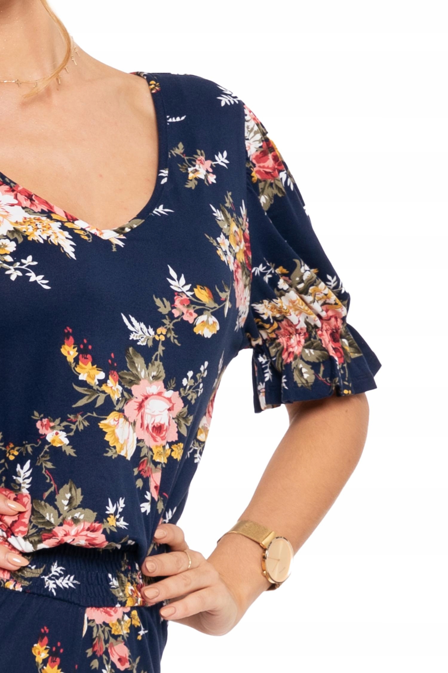 KOMBINEZON DAMSKI Letni Długie Szerokie Spodnie Wygodny w Kwiaty MORAJ L EAN (GTIN) 5902720482676