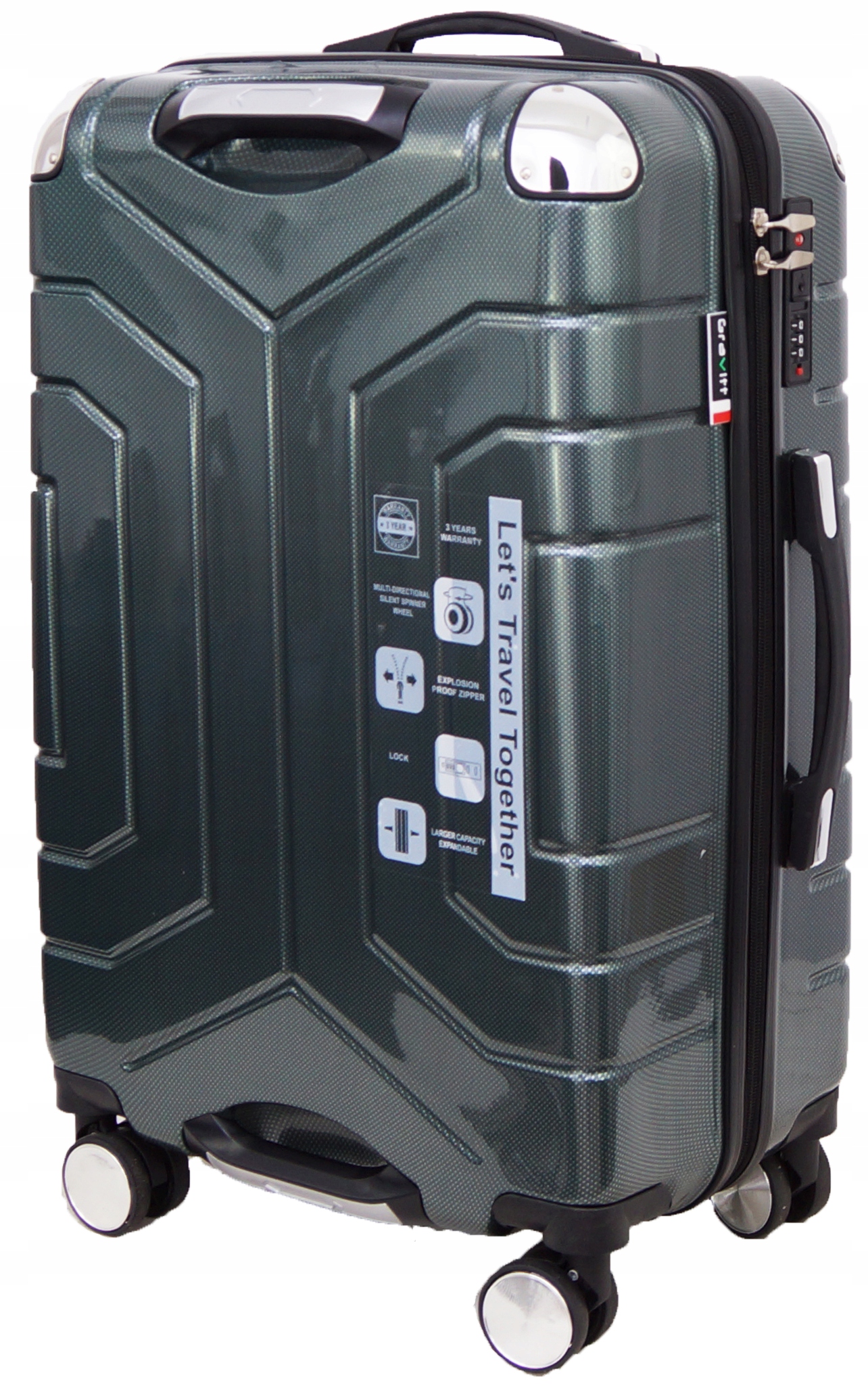 Walizka Średnia Na Kółkach Podróżna XL Gravitt 7910 Poliwęglan Twarda Torba