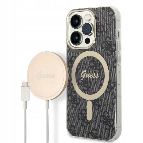 Zestaw Guess Case+ Charger iPhone 14 Pro 6,1" czarny hard case 4G MagSafe