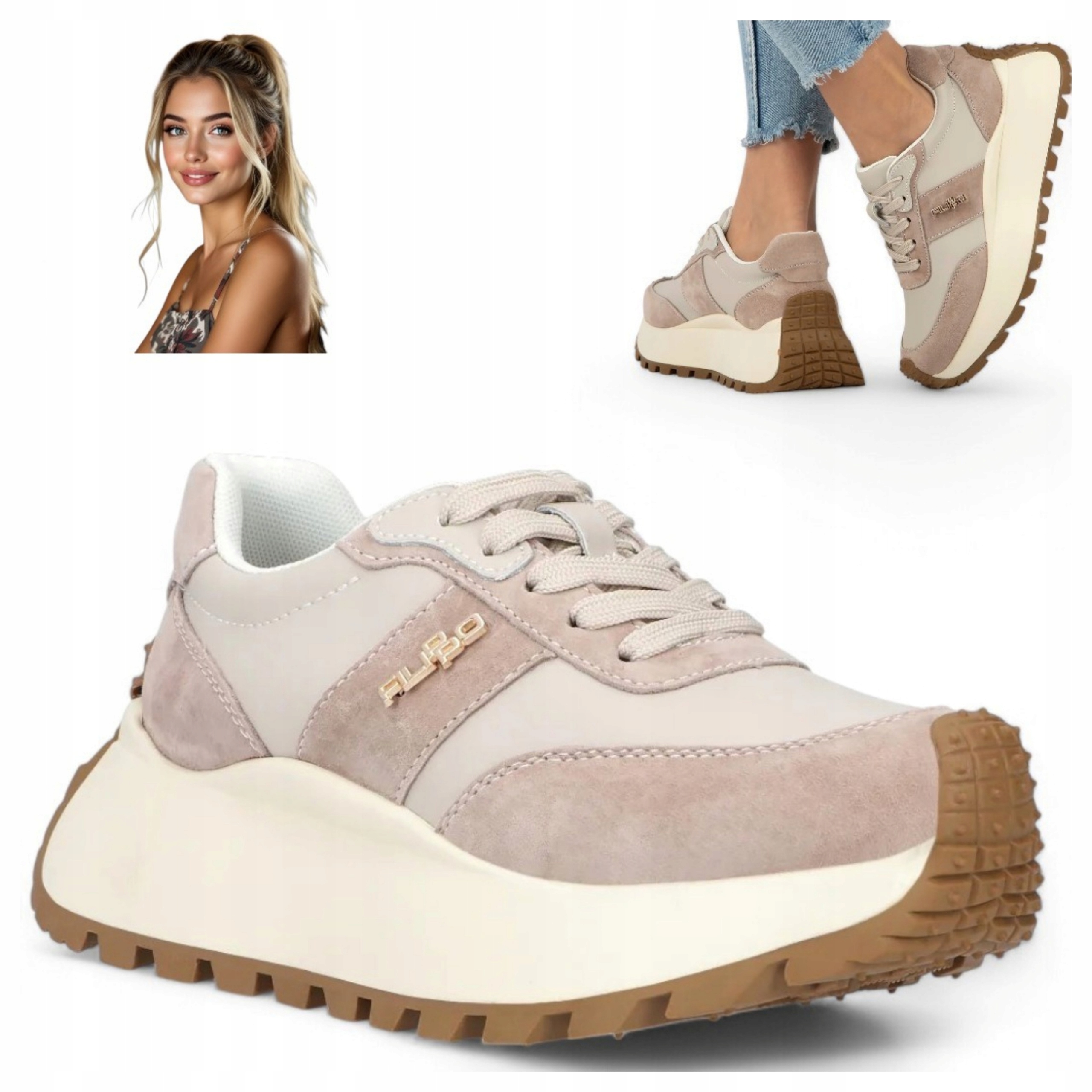 Sneakersy Damskie Skórzane 41 Filippo Sznurowane Półbuty gruba podeszwa