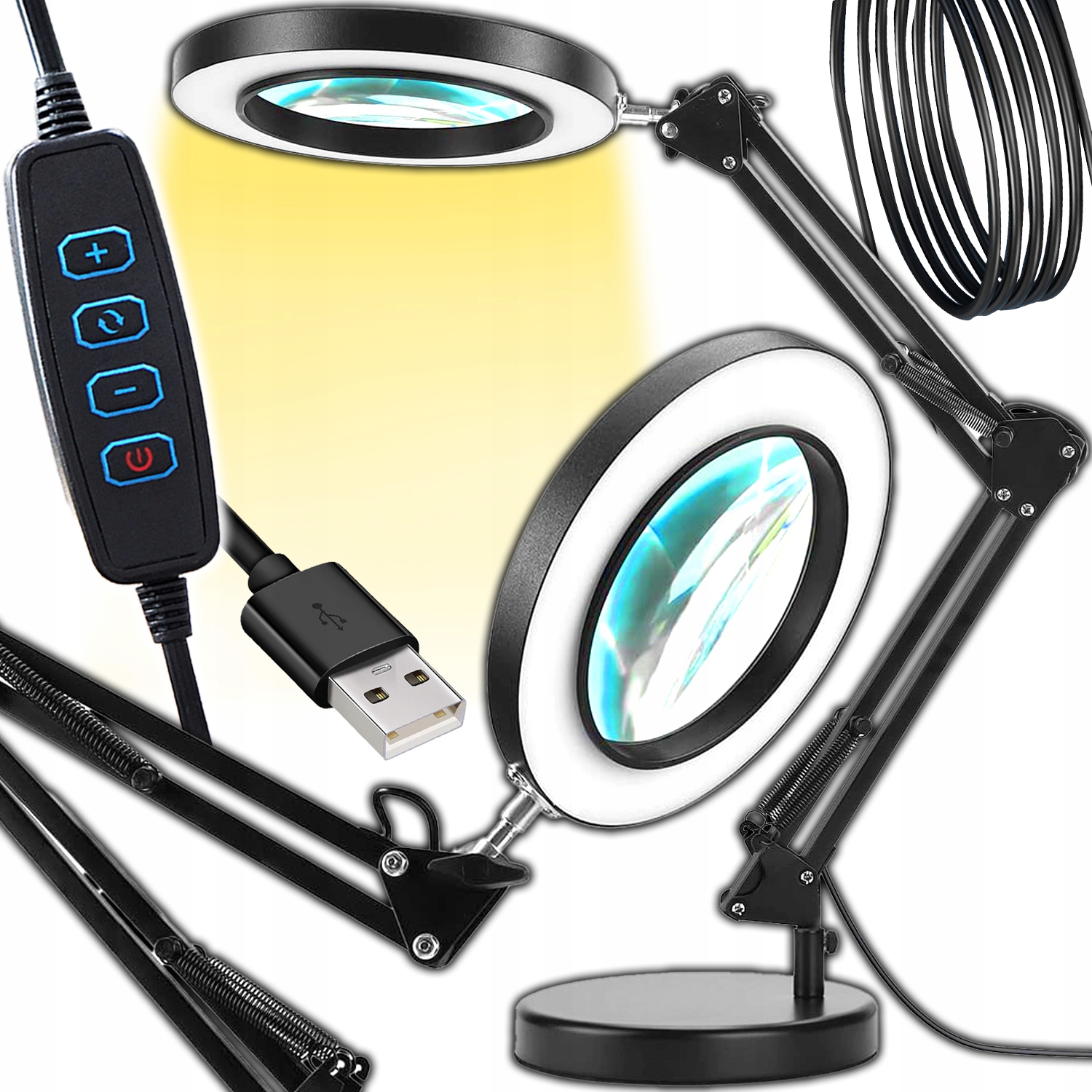 LAMPA LED KREŚLARSKA Z LUPĄ SERWISOWA SZKŁO POWIĘKSZAJĄCE NA BIURKO STATYW