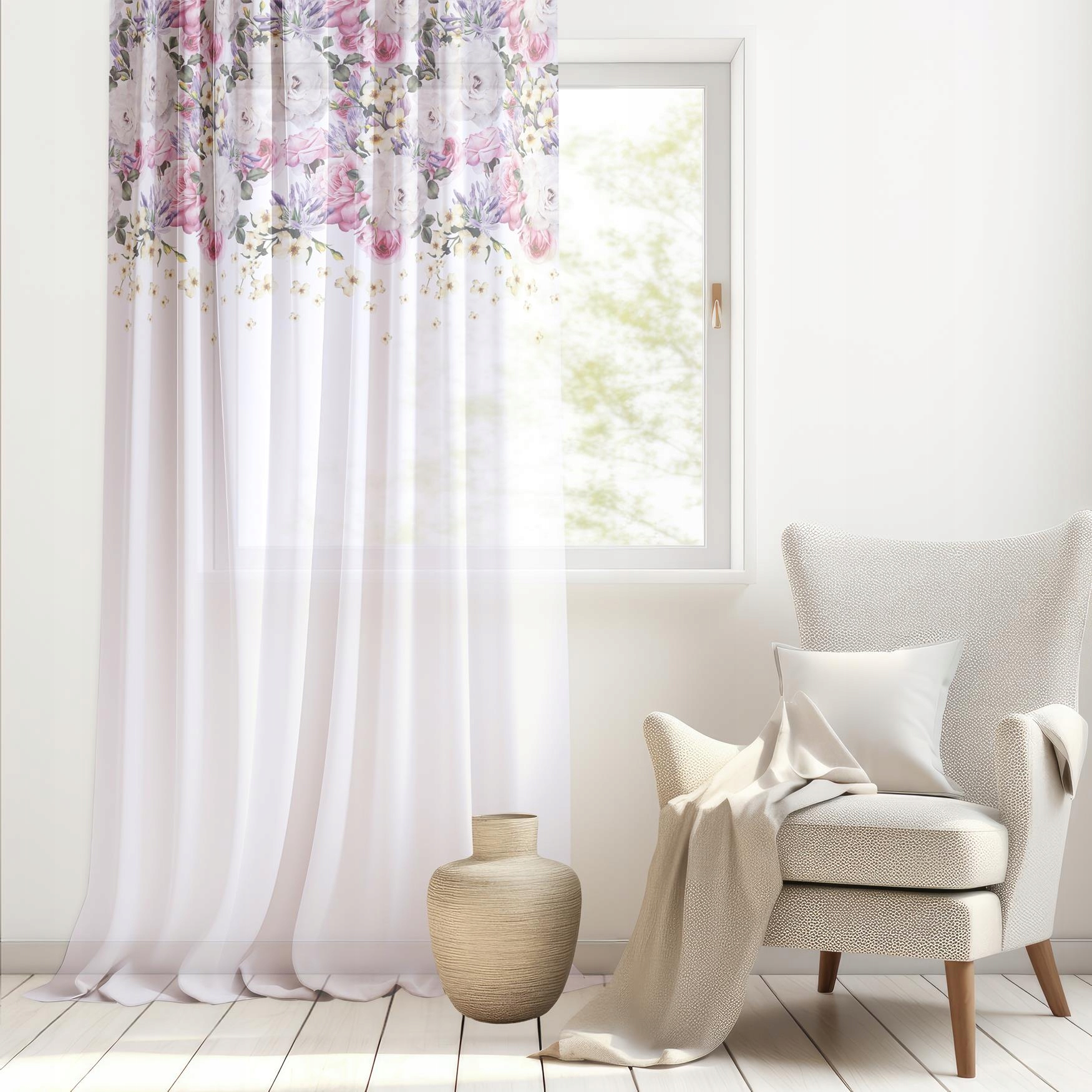 FIRANA GOTOWA 140x230 WOAL BARWIONA WZÓR NA ŻABKI 010 Materiał woal