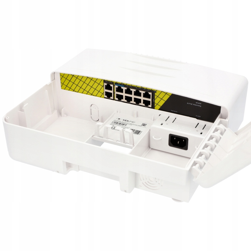 Switch 8x PoE Zestaw w Obudowie. Zasilanie Kamer Funkcja Ai Auto-Restart