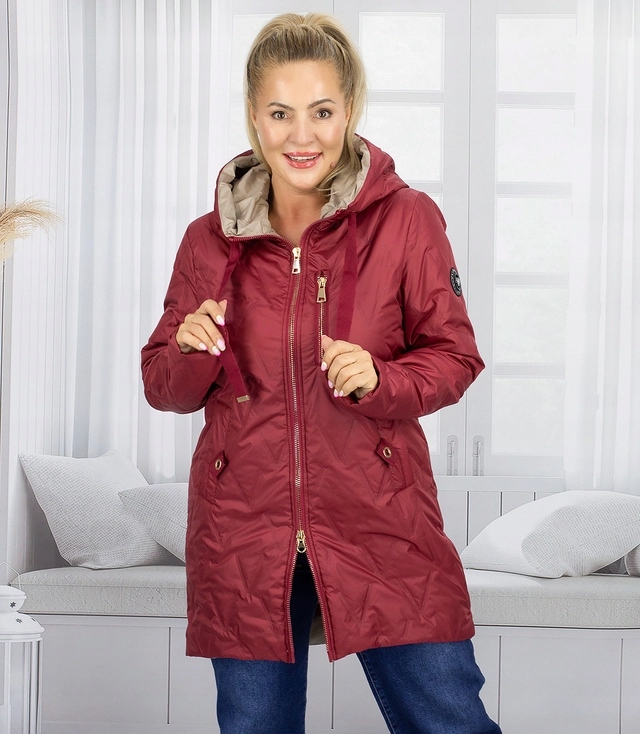 Jarní prošívaná bunda s kapucí, oboustranný zip, velikost M