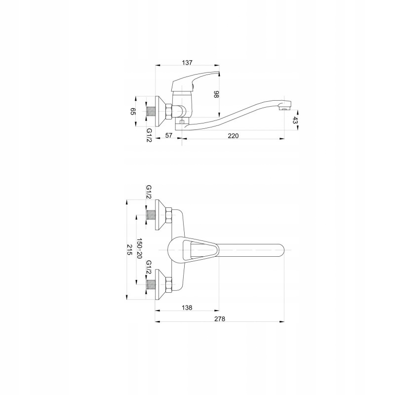 BATERIA ZLEWOZMYWAKOWA ŚCIENNA ATUT CHROM Kod producenta B394