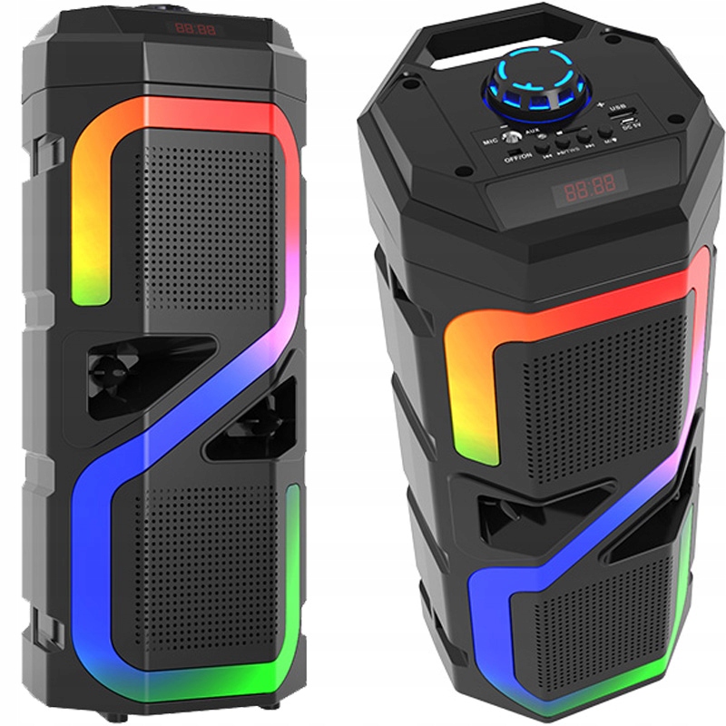 Duży Głośnik Bluetooth Bezprzewodowy Przenośny Kolumna Z Radio Fm Rgb Led