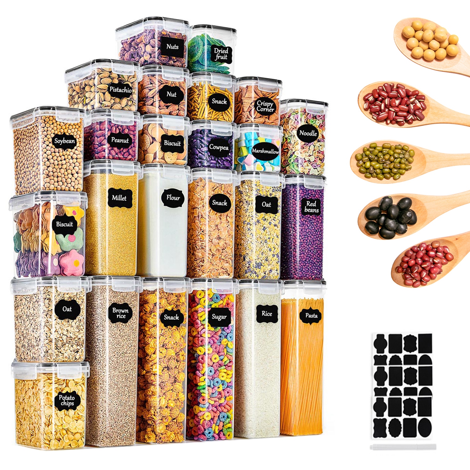 25 x Sada Hermetických Nádob Na Skladování Potravin 24 Samolepky