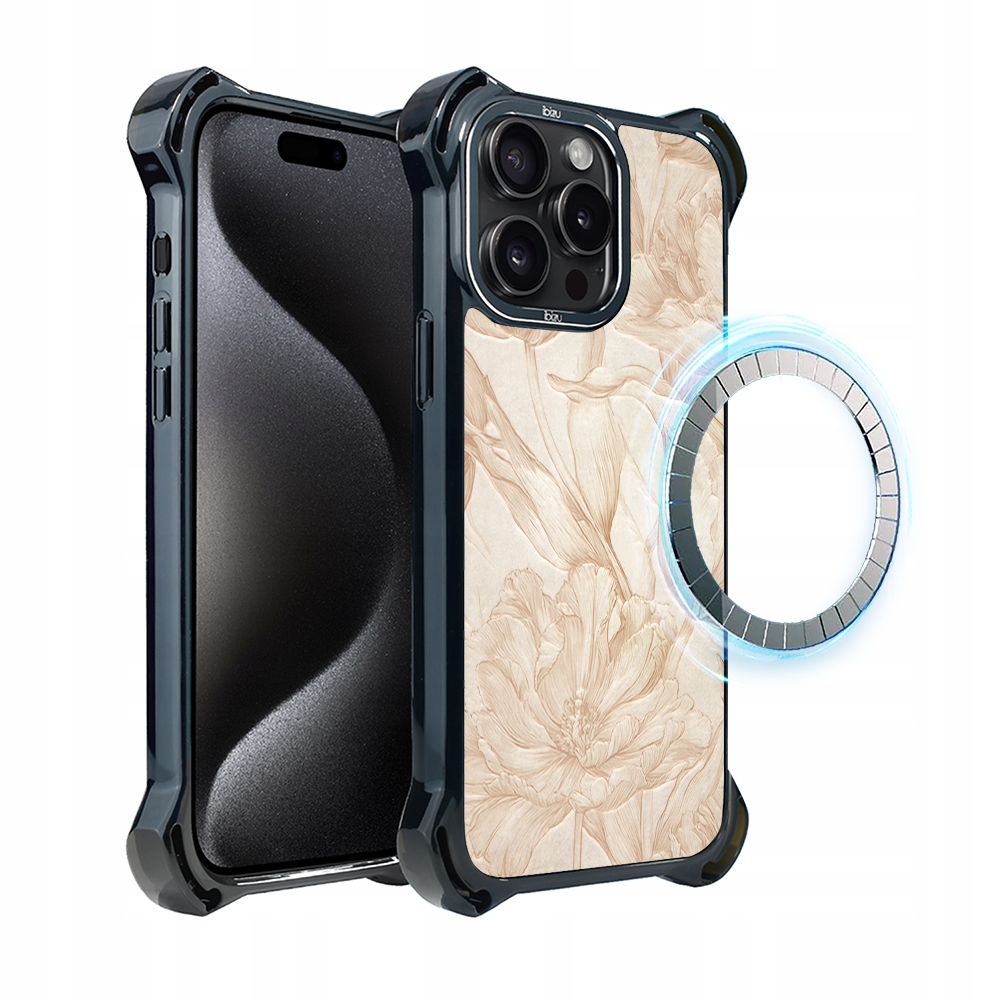 Pouzdro pro iPhone 15 Pro Ibizu DropGuard Ultra s MagSafe, botanický biskvit