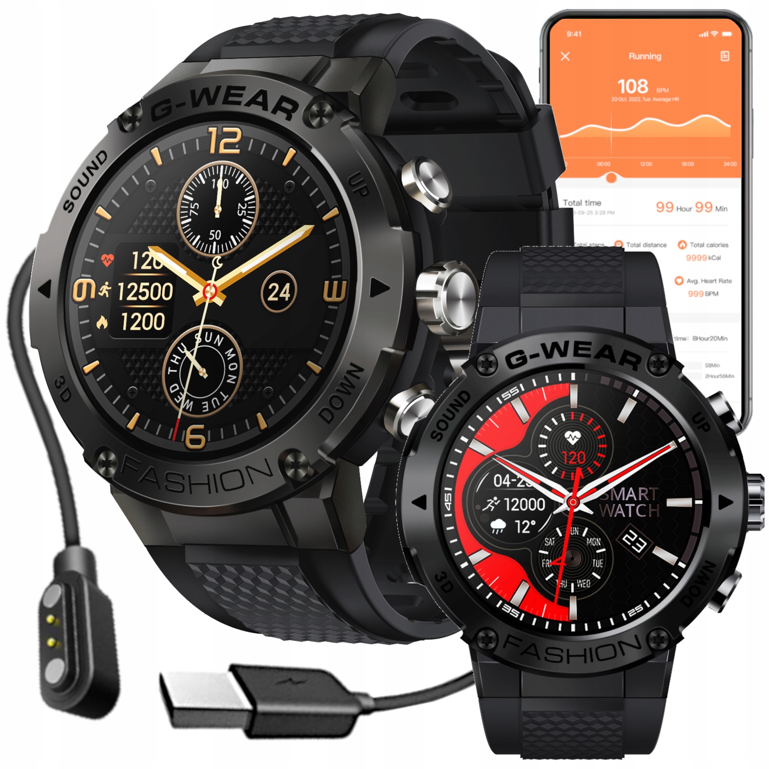 Smartwatch zegarek męski sportowy GlacierX Ceres czarny Gry Muzyka Kalorie