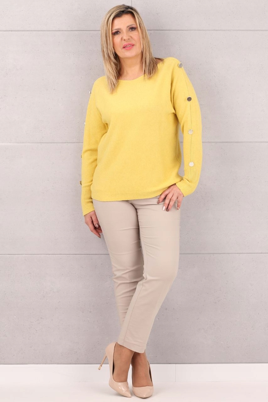 SWETER DAMSKI OVERSIZE ELEGANCKI GŁADKI PROSTY Z OZDOBNYMI GUZIKAMI Płeć kobieta