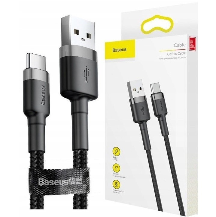 Mocny kabel USB-A - USB-C 3m Baseus w oplocie Szybkie ładowanie 2A typ C QC