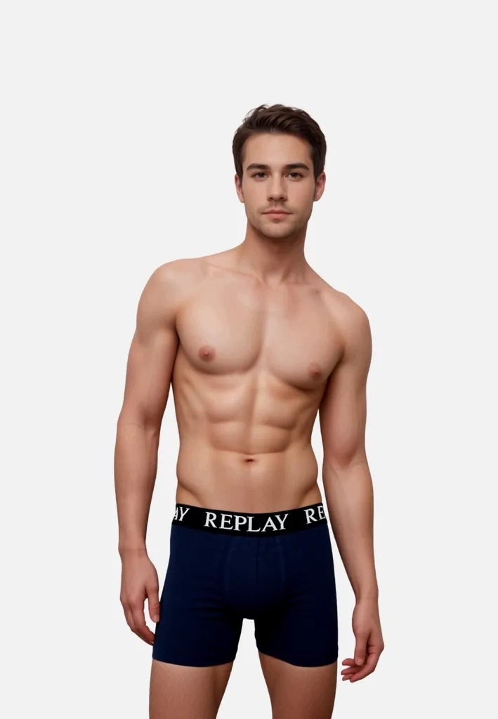 Replay Boxerky slipy Basic Cuff Logo 3 Pack, tmavě modré vel. M
