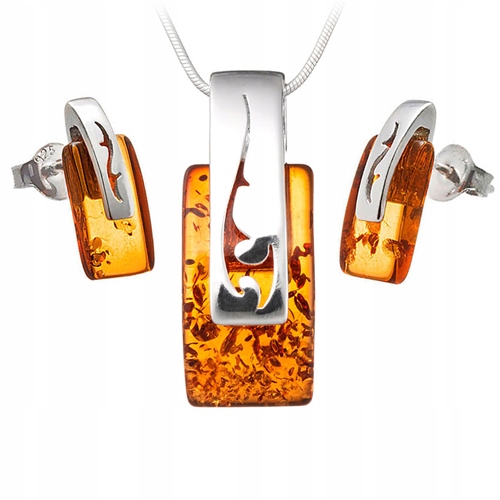 

Komplet srebro 925 z bursztynem Zestaw +łańcuszek