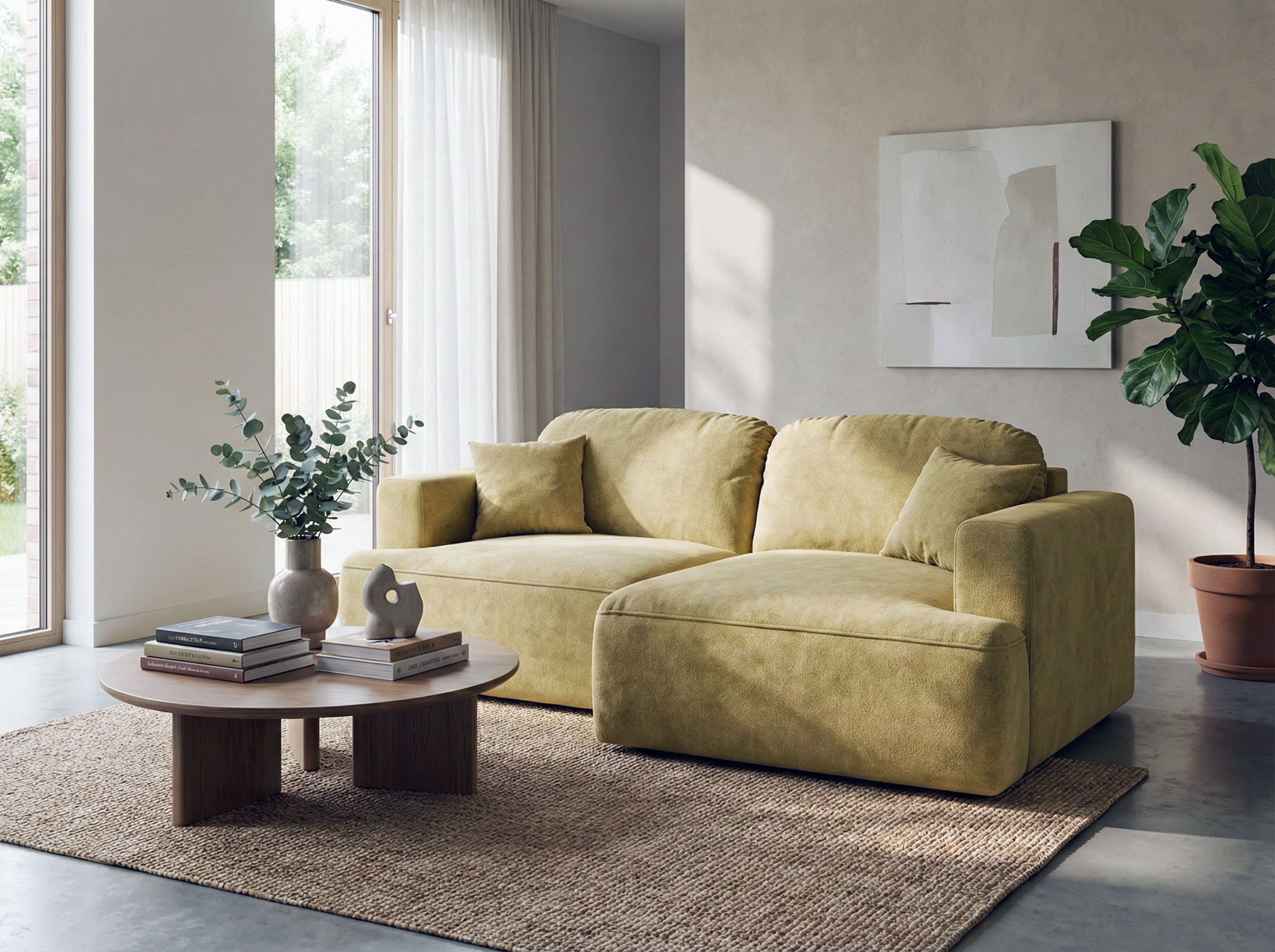 Rohová Sedací Souprava s funkcí spaní Sunny pravá s úložným prostorem na povlečení světle zelená