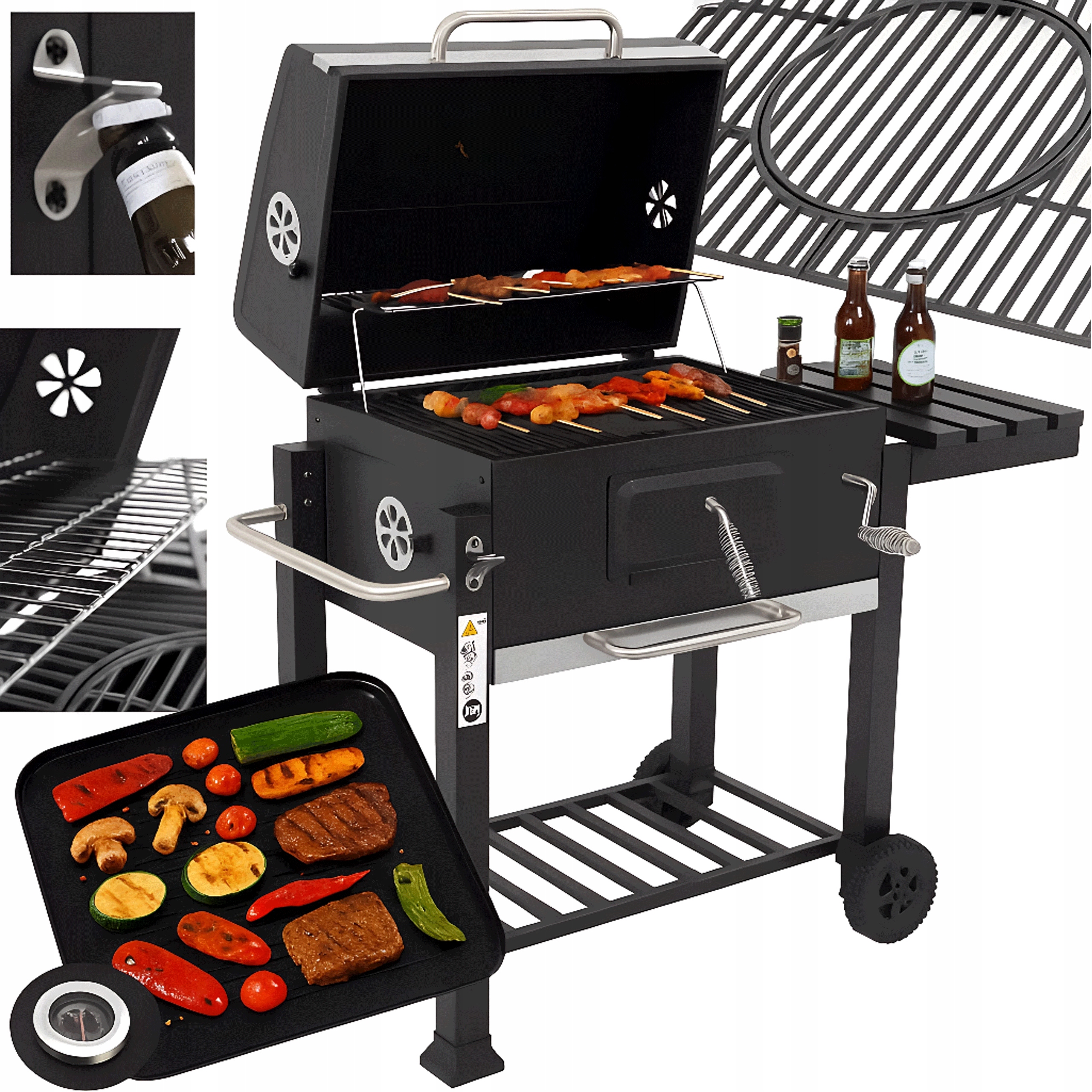 GRILL WĘGLOWY OGRODOWY DUŻY RUSZT ŻELIWNY POPIELNIK MAJESTAT+MATA PRIMAVEO