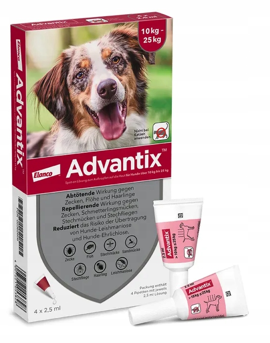 Advantix Krople dla psów na Kleszcze od 10kg do 25kg pipeta 2,5ml x 4szt