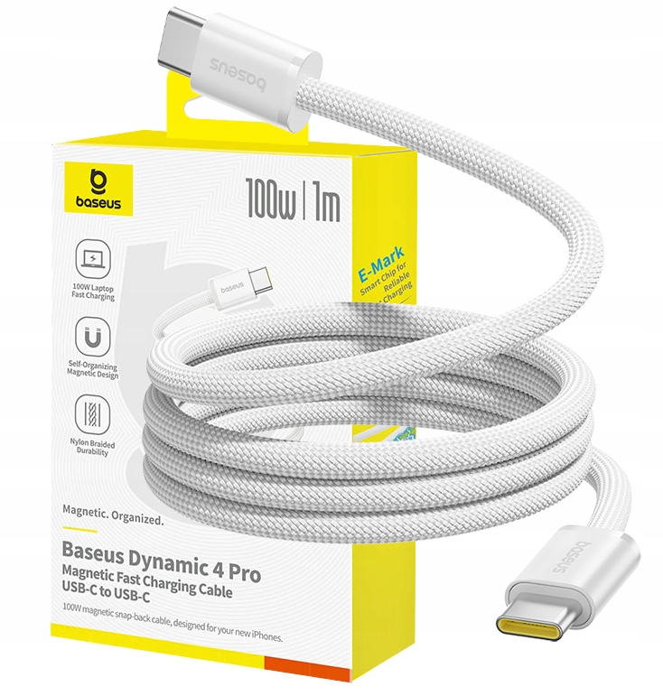 Kabel Baseus Dynamic 4 Pro 100W Usb- C Usb- C magnetyczny 1m biały Baseus