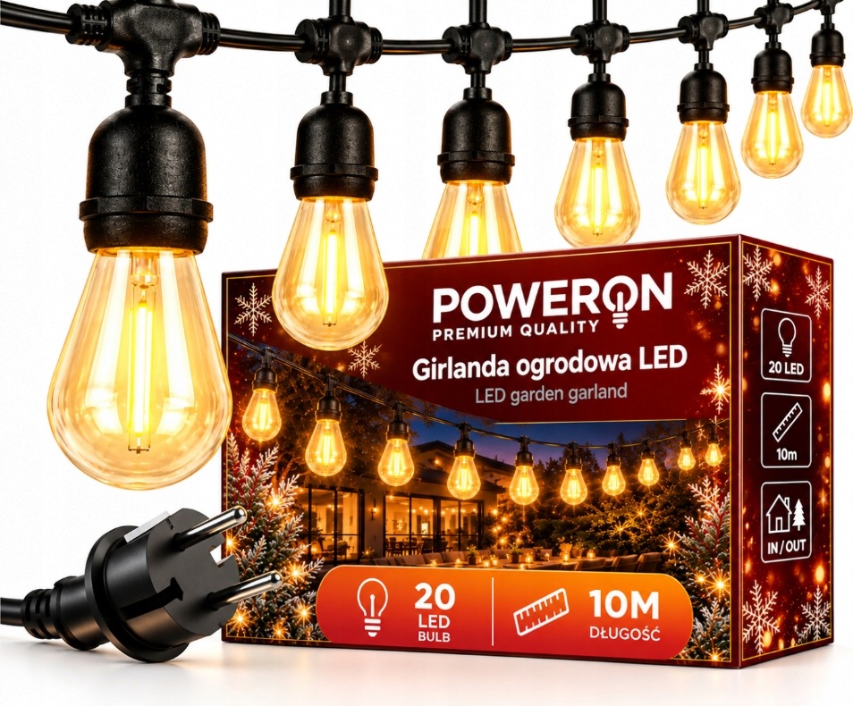 Led Světelná Zahradní Girlanda 10 M 20X Žárovek IP65 Teplá Bílá