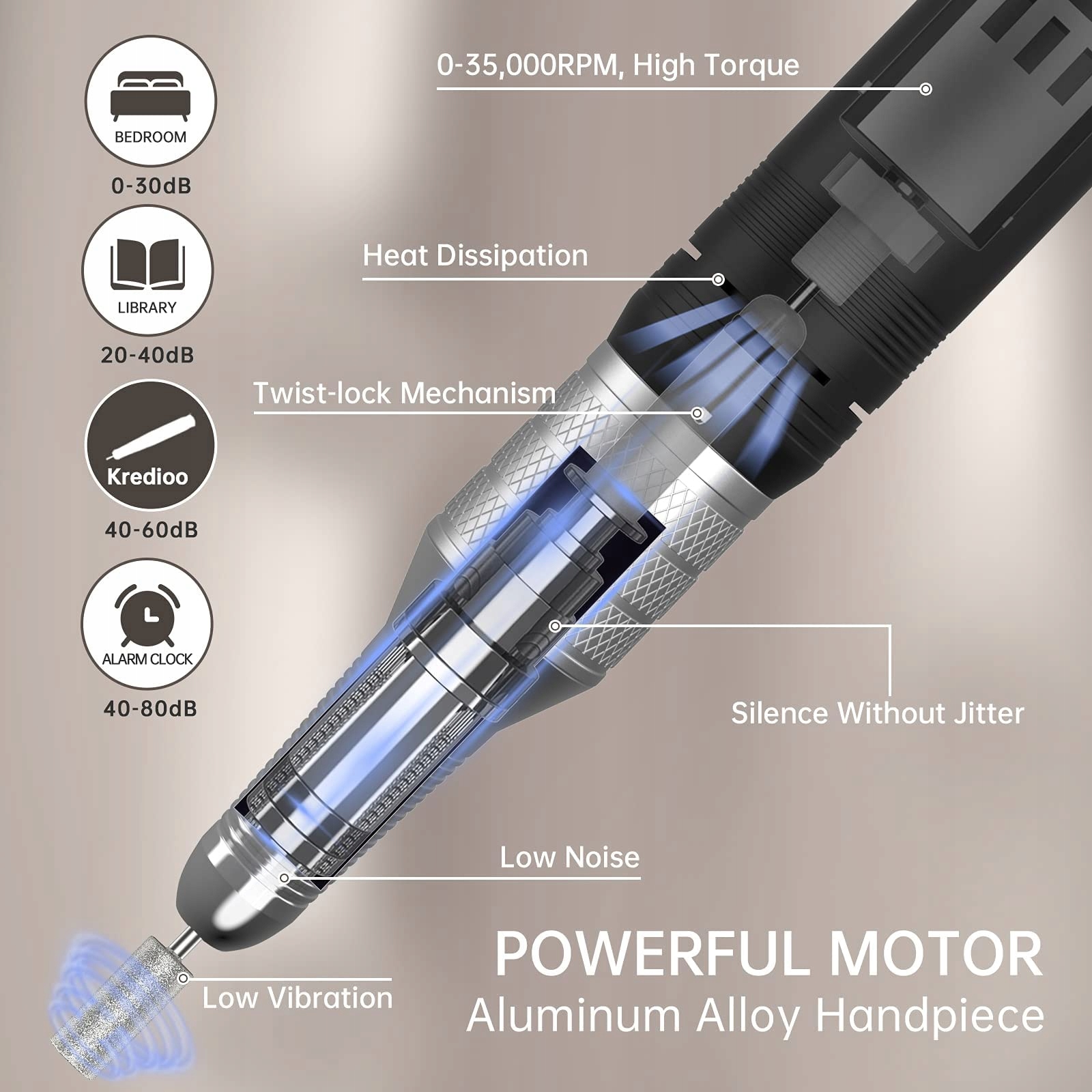Kredioo Frezarka Do Paznokci Elektryczna 35000 U/min Zestaw Manicure — miniatura 4