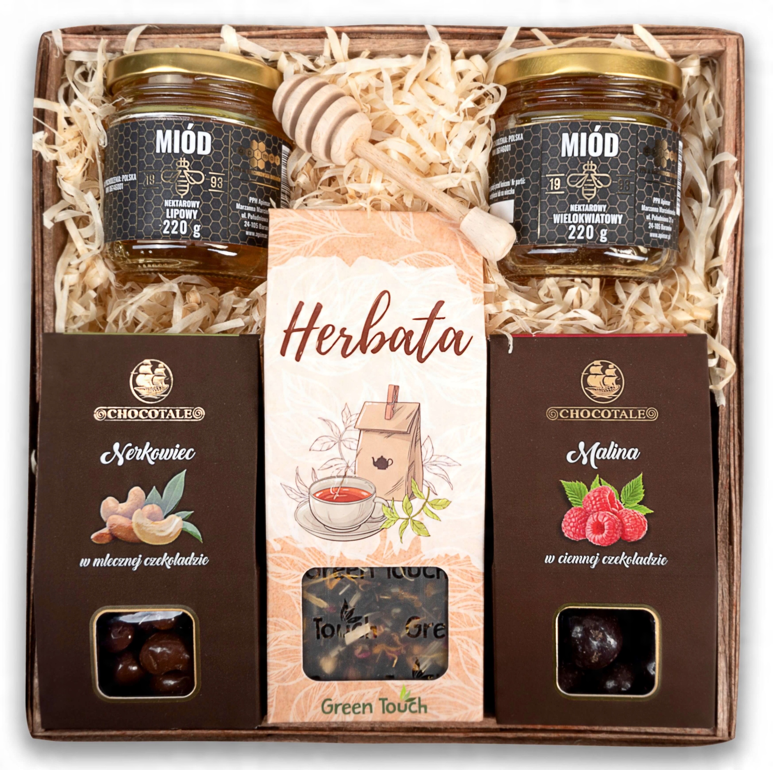

Kosz Prezentowy zestaw miodów bakalii herbata