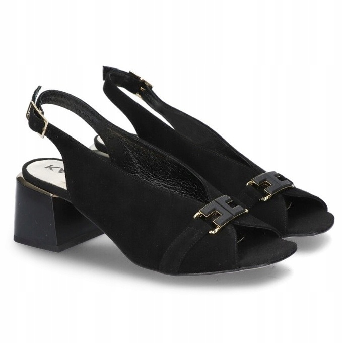 Černé sandály na stabilním hlubokém podpatku, ideální pro boty Karino 36