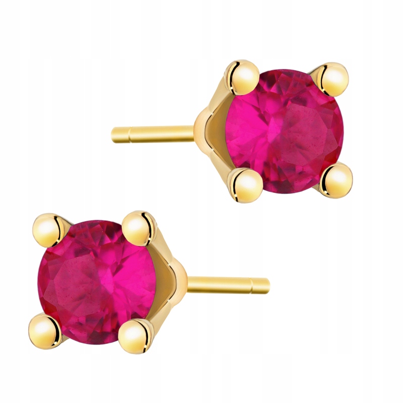 Zlaté Náušnice Dámské Na Tužku pr. 585 Klasické Rubínové Zirkony 14k