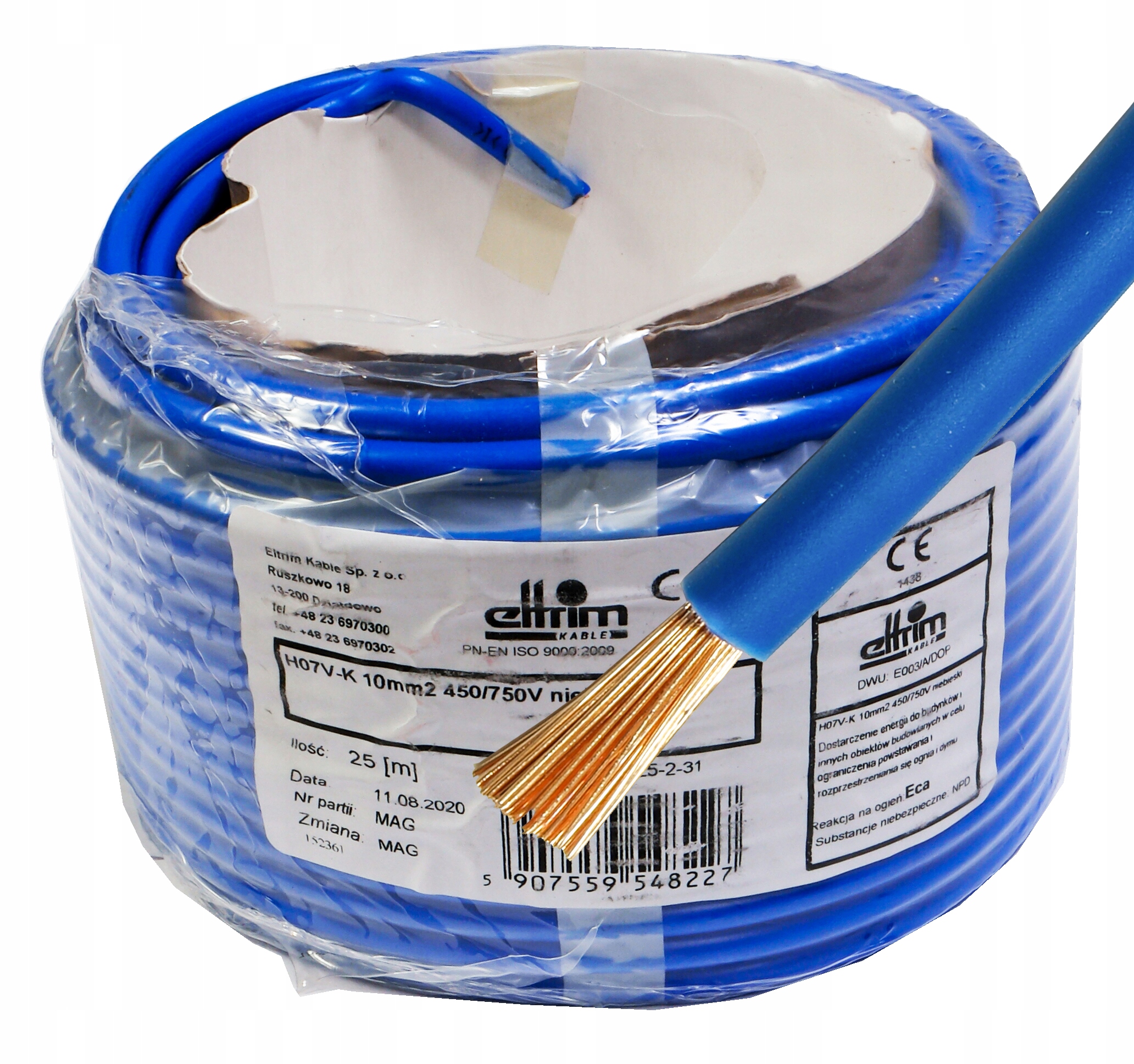 Kábel Lgy 1x 10 mm Cu modrý 25 m