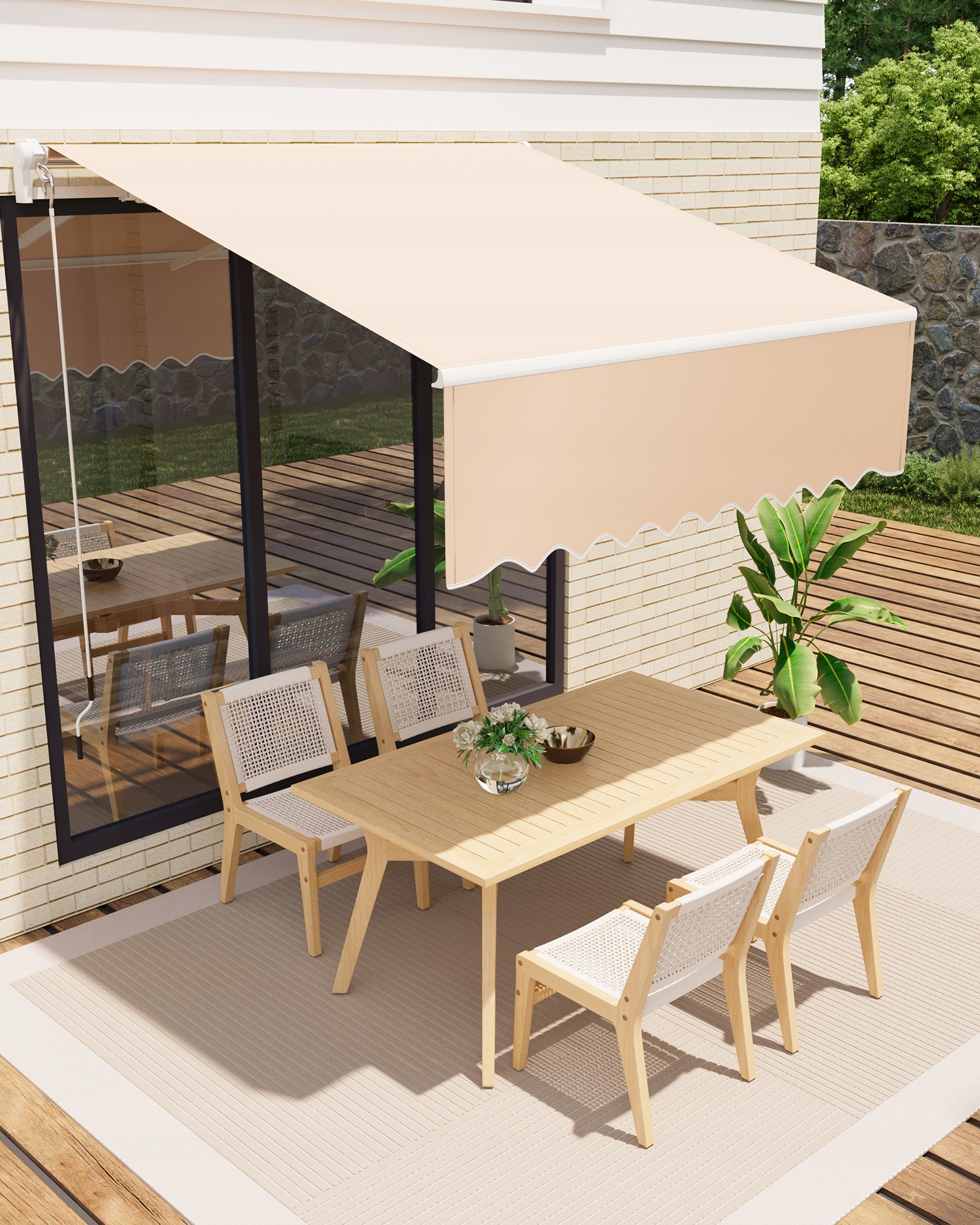 Markýza na terasu, zatahovací, nastavitelný úhel, klika, khaki, 305*244 cm