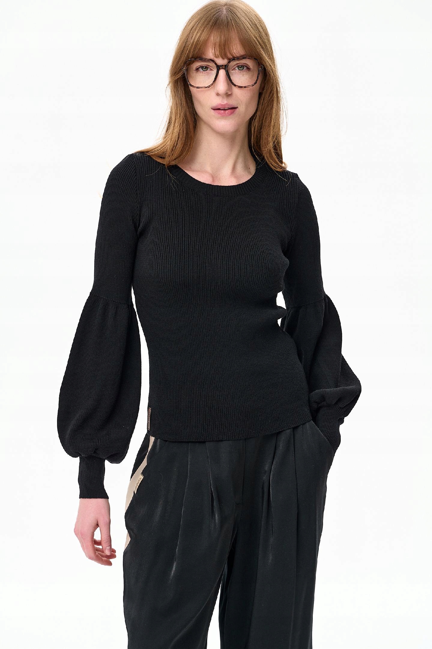 Dámský svetr s bufetovými rukávy, černý Exi blue shadow vel. 40/42