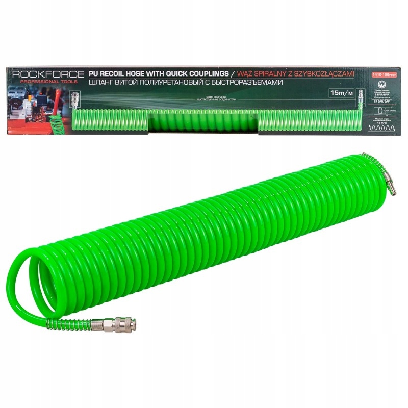 Wąż Przewód 10x14MM 15M Spiralny Poliuretanowy Pneumatyczny Do Kompresora