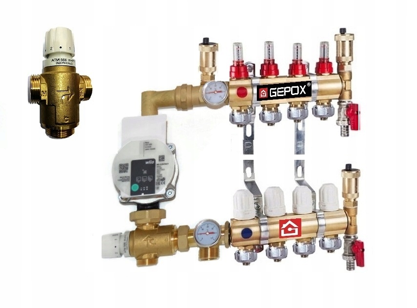 Rozdělovač 4 s čerpací skupinou Wilo pro podlahové krytiny