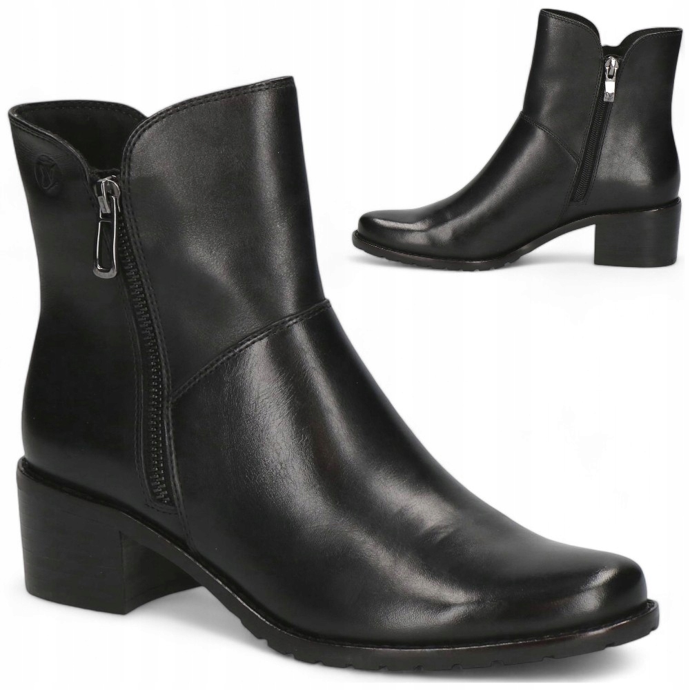 Dámské Kotníkové Boty 38 Kožené na podpatku se zipem Elegantní Caprice Černé