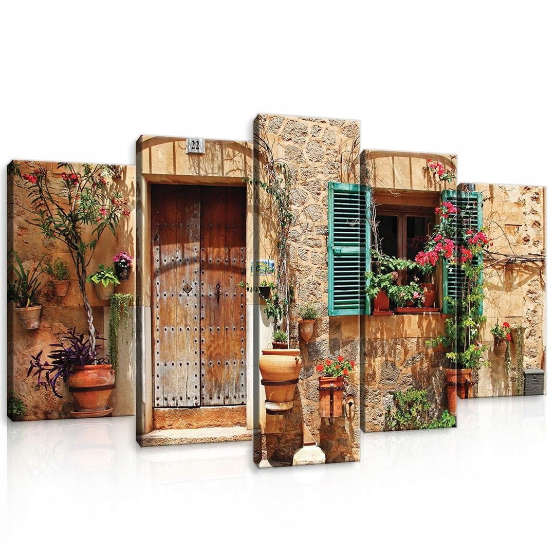 Obraz 100x60 Stará ulička Středomoří květiny okno dveře kámen slunce