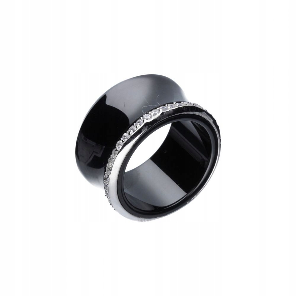 Dámský stříbrný prstýnek 925, keramický, černý zirkony, elegantní r18