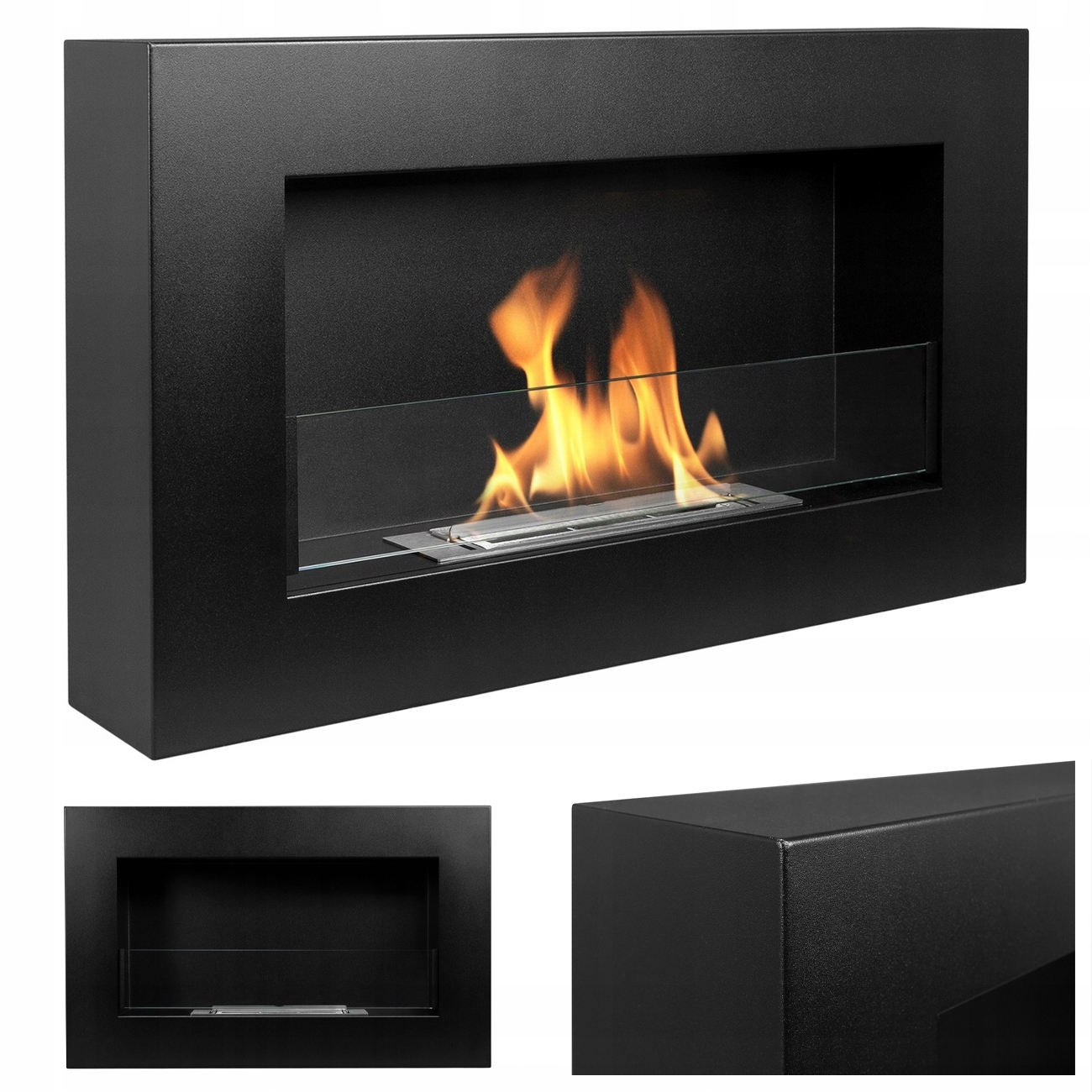 Závěsný Biokrb Se Sklem 650X400 Box Černý Strukturovaný Mat Na Biopalivo