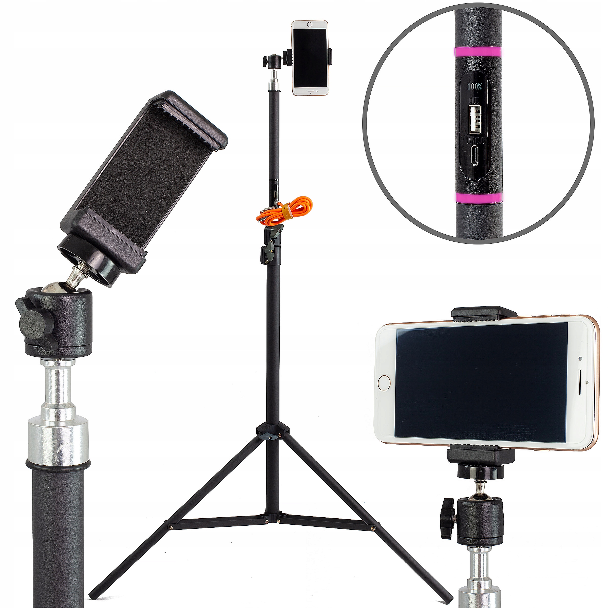 Studiový osvětlovací stativ Usb Nabíječka držák