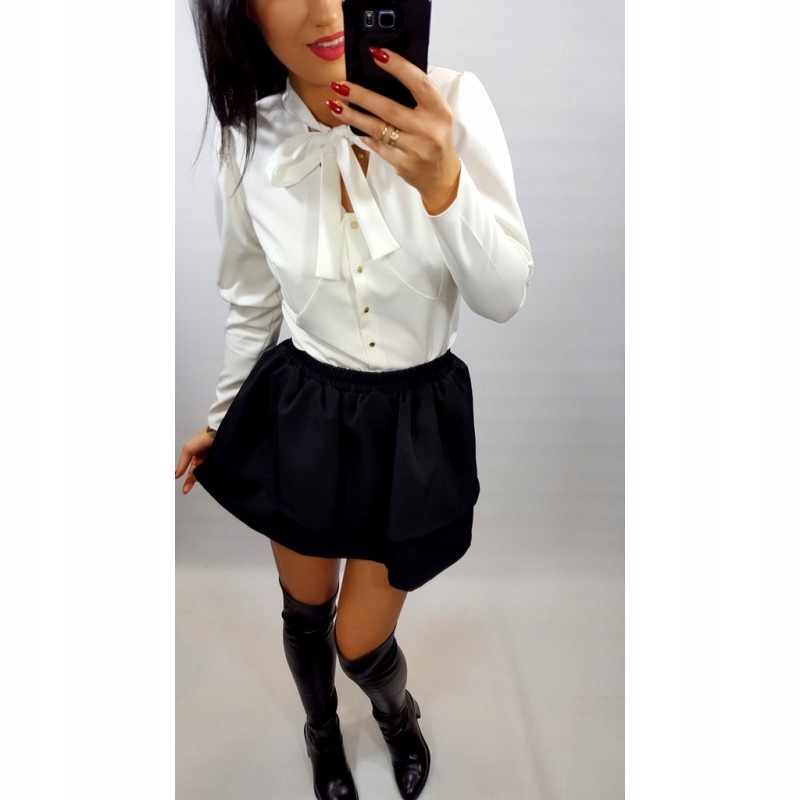 Koszula złote guziki wiązana kokarda bordo ecru S Materiał dominujący inny