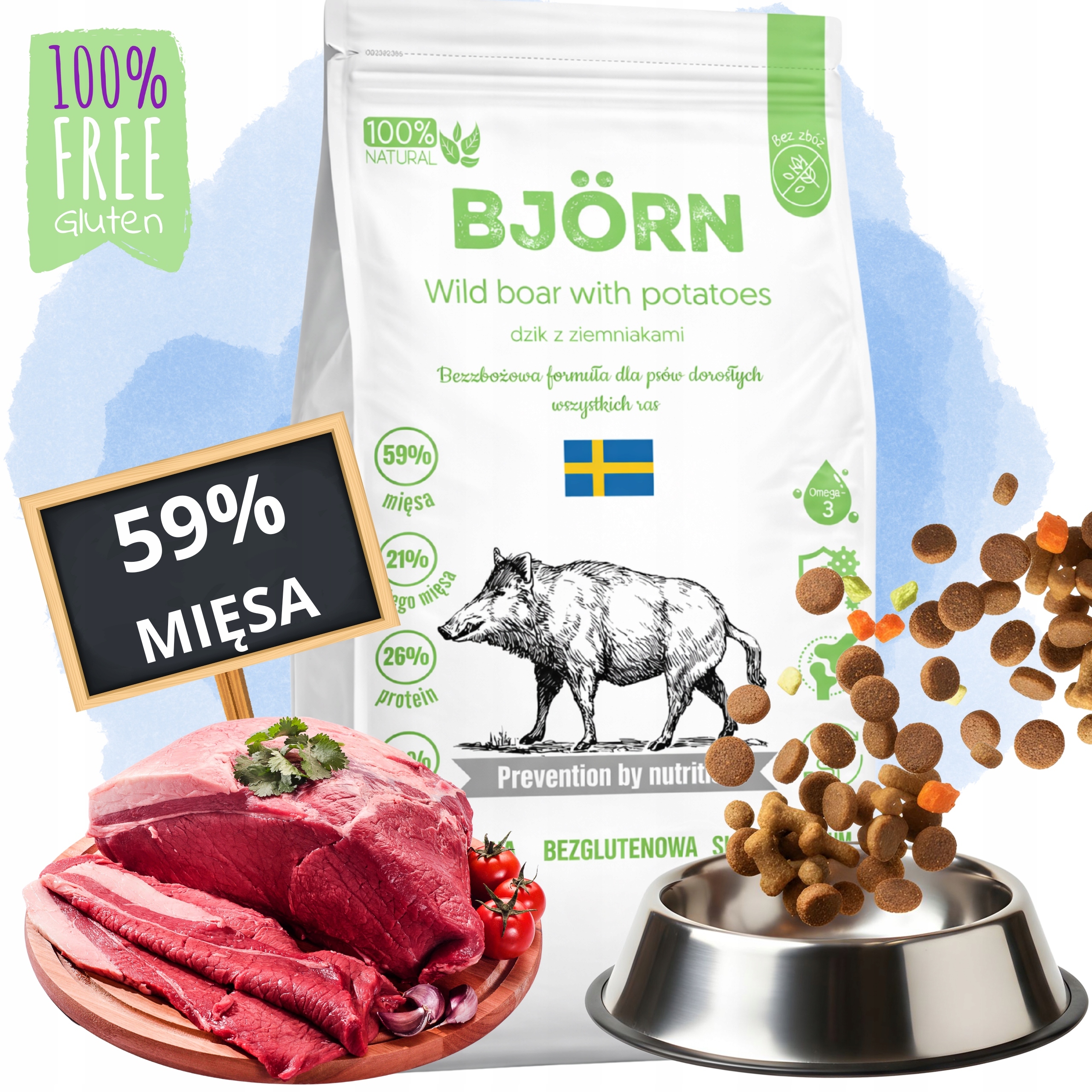 Levně Krmivo pro psy Suché krmivo Bez obilovin 5 kg Adult 59 % masa Zvěřina Bjorn