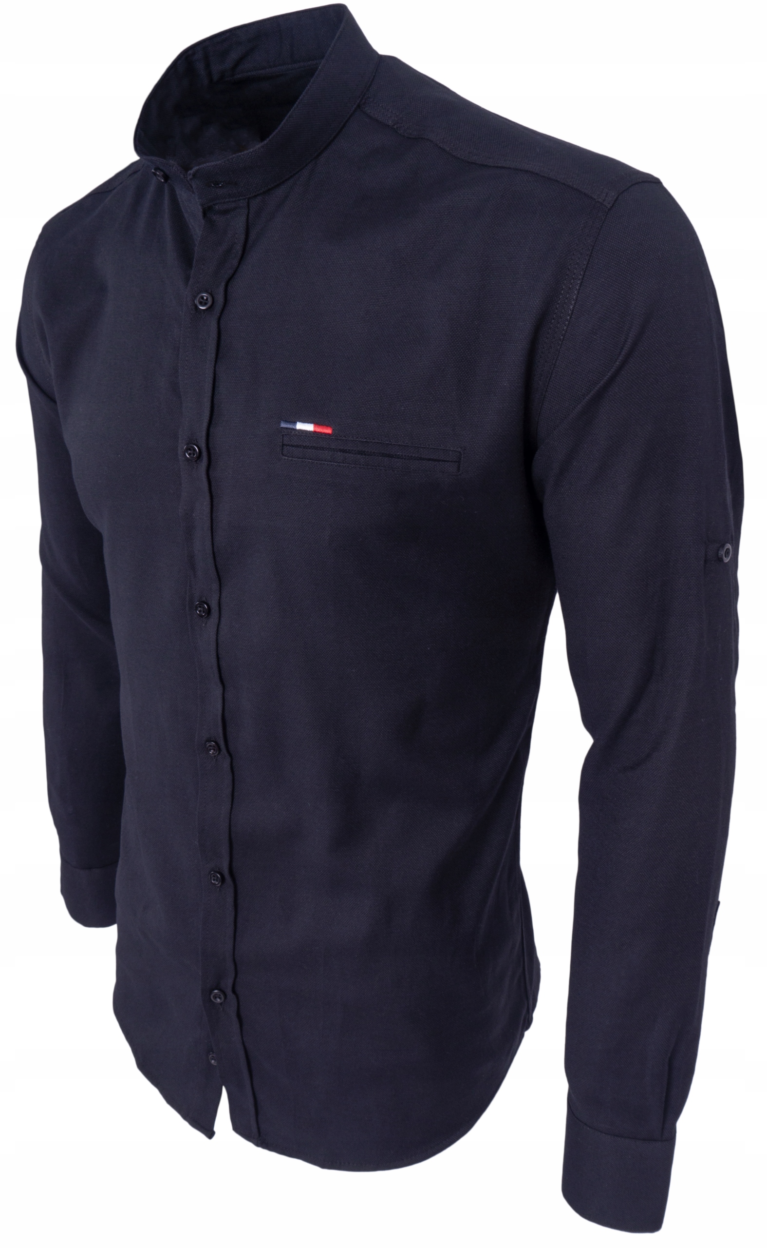 Koszula męska czarna stójka SLIM STRUKTURA - S Wzór dominujący bez wzoru