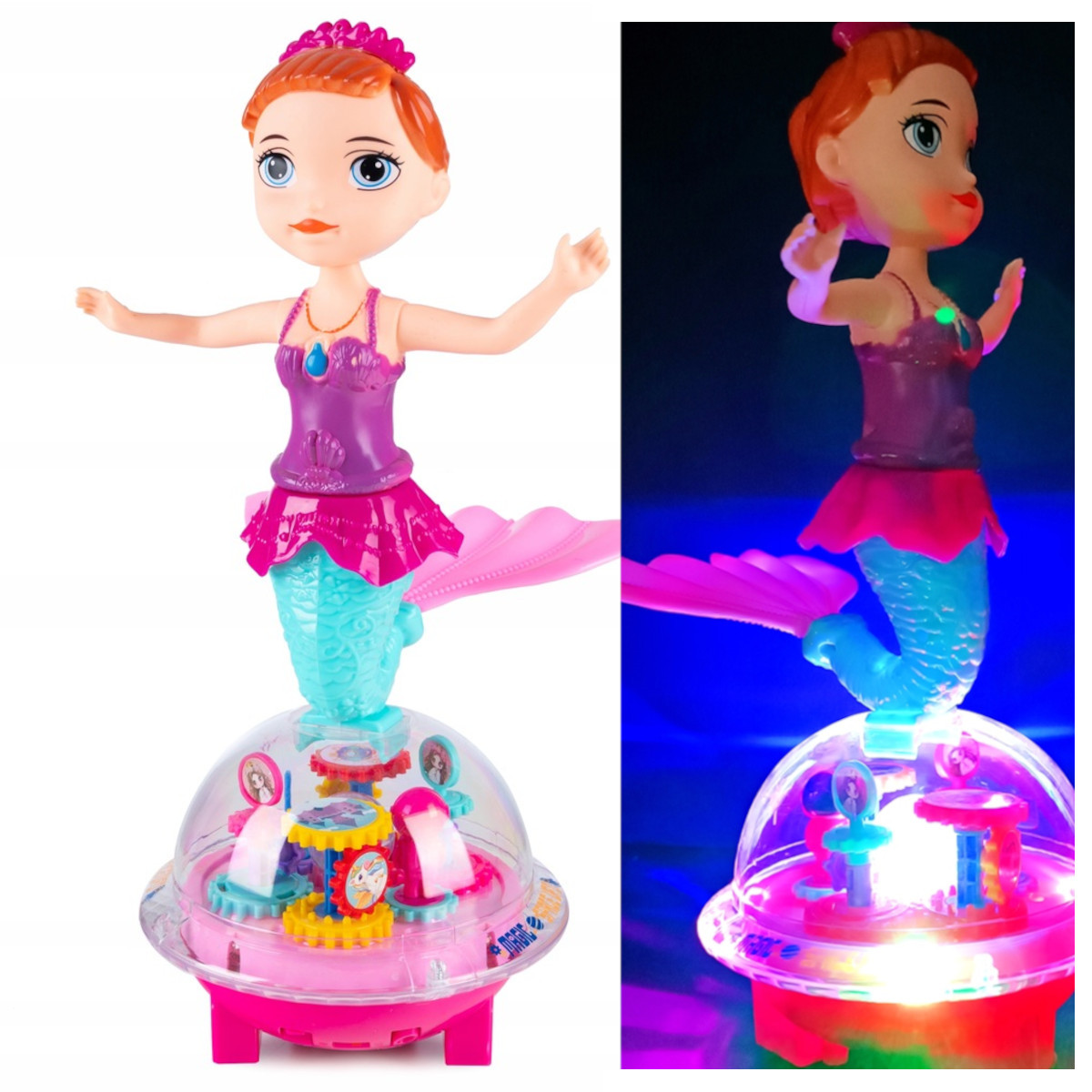 TAŃCZĄCA SYRENKA Lalka Jeździ Mija Przeszkody TAŃCZY 360 ŚWIECI ŚPIEWA