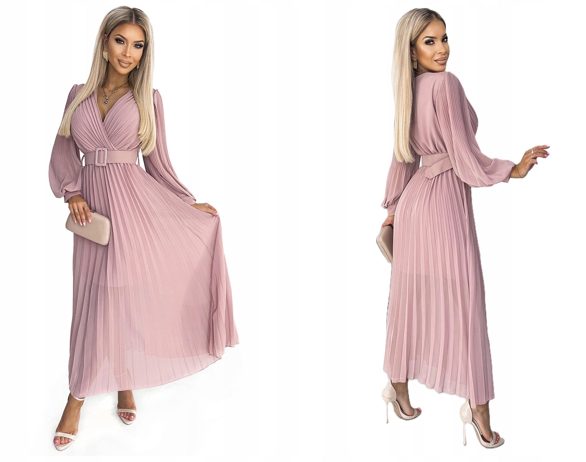 Elegantní Plisovaná Dlouhá Sukně Se Širokým Páskem Pudrová Růžová